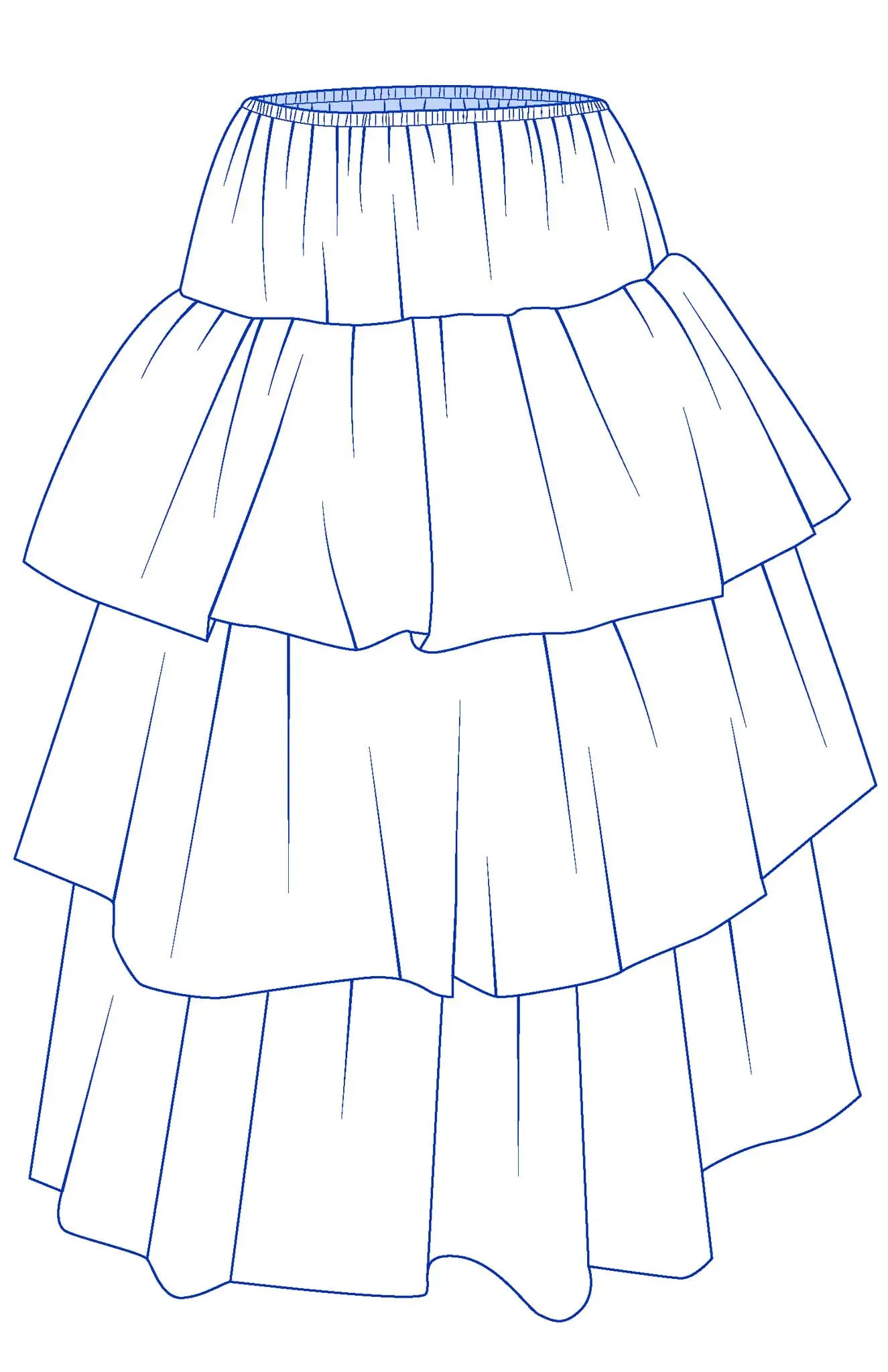 Dessin technique d'un jupon pour enfants avec volants en tulle – patrons couture Kandix