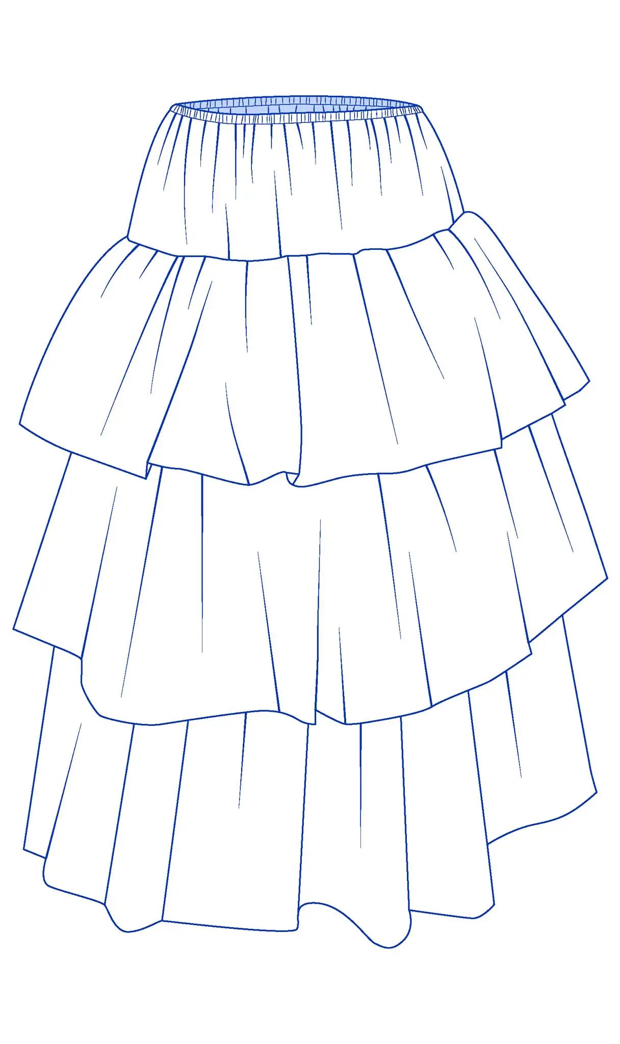Dessin technique d'un jupon pour femmes avec volants en tulle – patrons couture Kandix