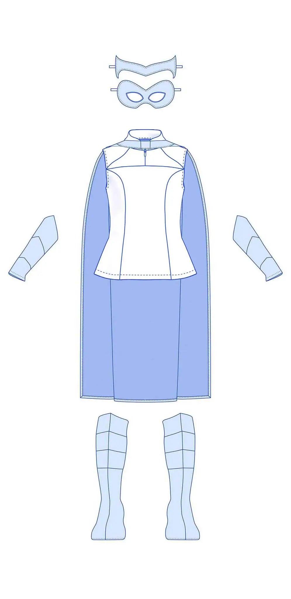 dessin technique des accessoires du kit Super Kid pour robe Gaby enfant - patron de couture Kandix