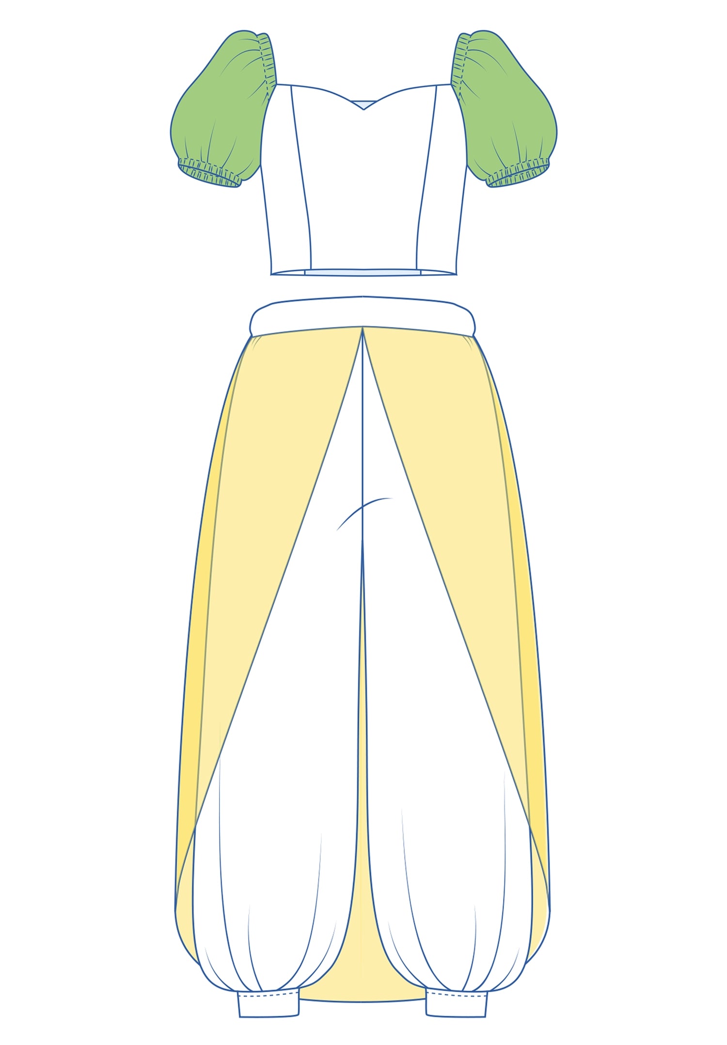 Dessin technique de l ensemble Yasmine enfant avec top et pantalon coordonnes – patron Kandix