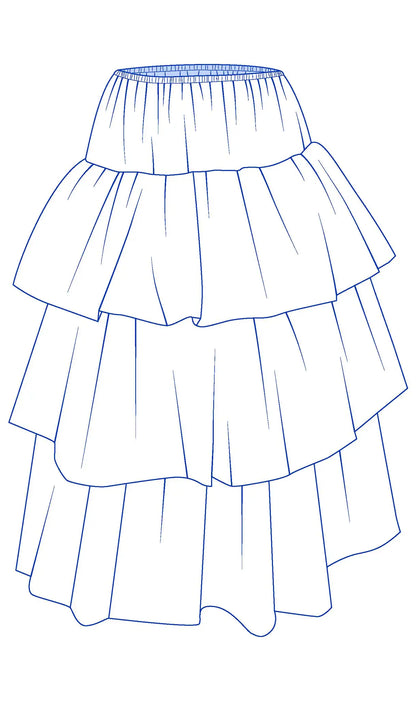 Dessin technique d'un jupon pour femmes avec volants en tulle – patrons couture Kandix
