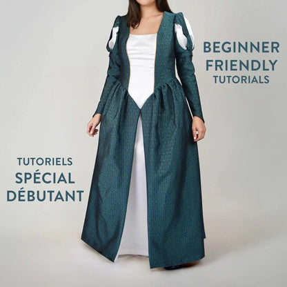 Robe de princesse médiévale verte avec texte tutoriels spécial débutant – patron de couture Margaux de Kandix