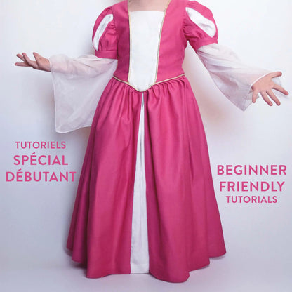 Robe de princesse enfant rose avec texte tutoriels débutants – patron de couture Margaux de Kandix