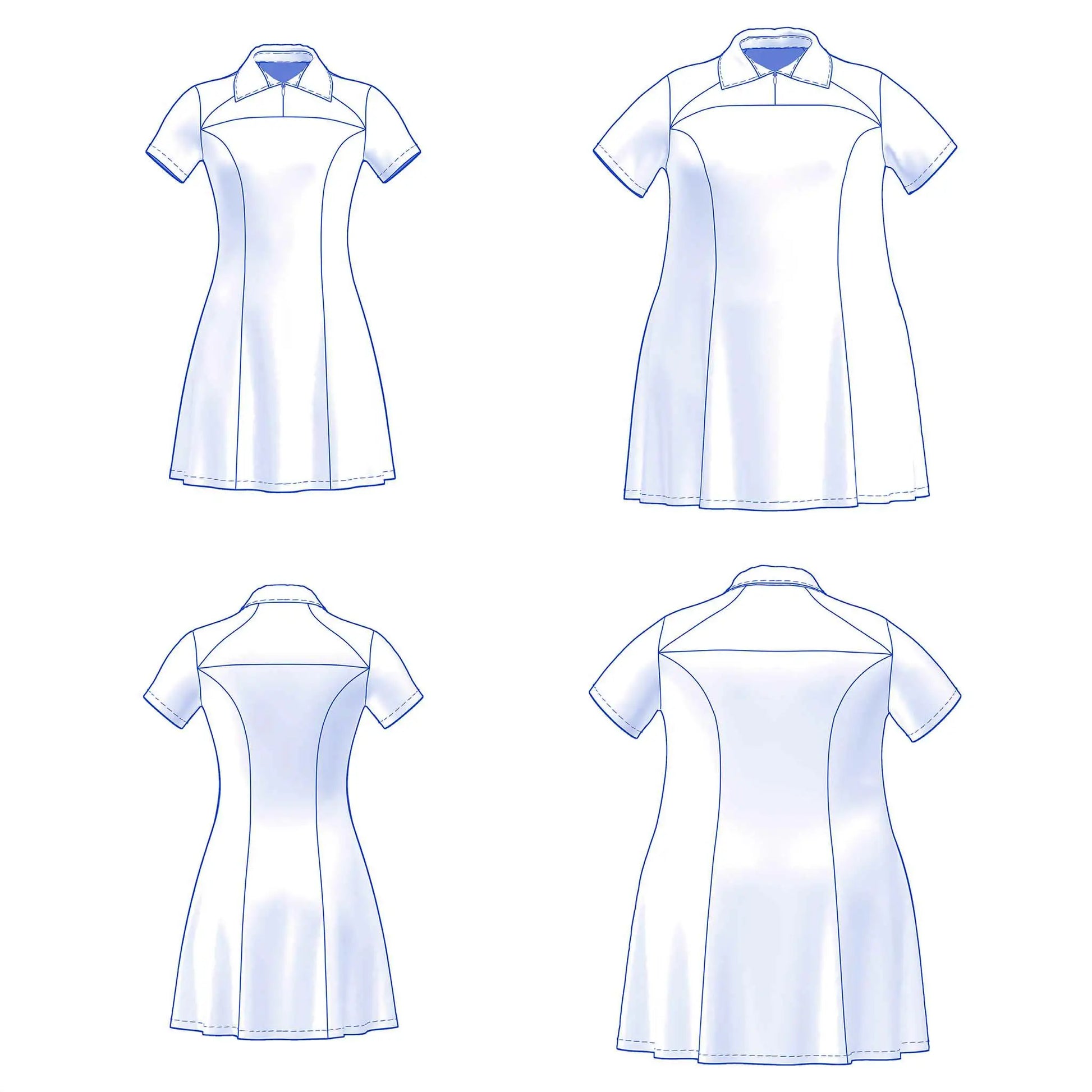 dessin technique robe et top Gaby femme version col polo avec manches courtes - patron de couture Kandix