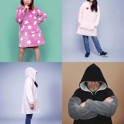 Ensemble famille portant des sweats doudous assortis pour enfant, femme et homme, en tissu chaud et moelleux - patron de couture Casimir de Kandix